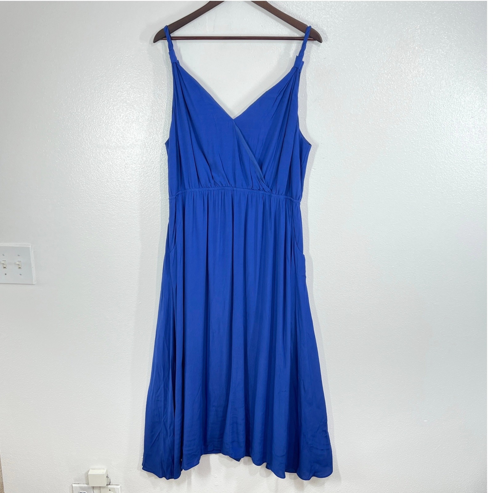 Boden Royal Blue Cami Beach Maxi Dress Us 18r Viscose Lined Pockets Flare Wavy